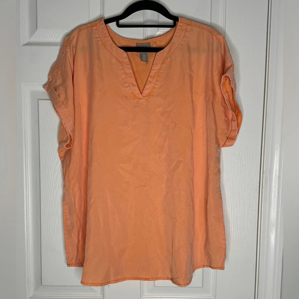 CHICOS Peach Rolled Short Sleeves Lyocell Top‎ Size 3/XL